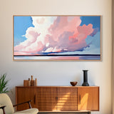 Sunset Glow, Cloud Reflections, Pastel Sky, Framed Canvas Print, Beach House Decor, Aesthetic Landscape, Contemporary Art, Serene Home Accent