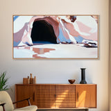 Cave Entrance, Surreal Landscape Art, Abstract Coastal Print, Pink Beige Tones, Nature Inspired, Boho Wall Decor, Framed Canvas Print
