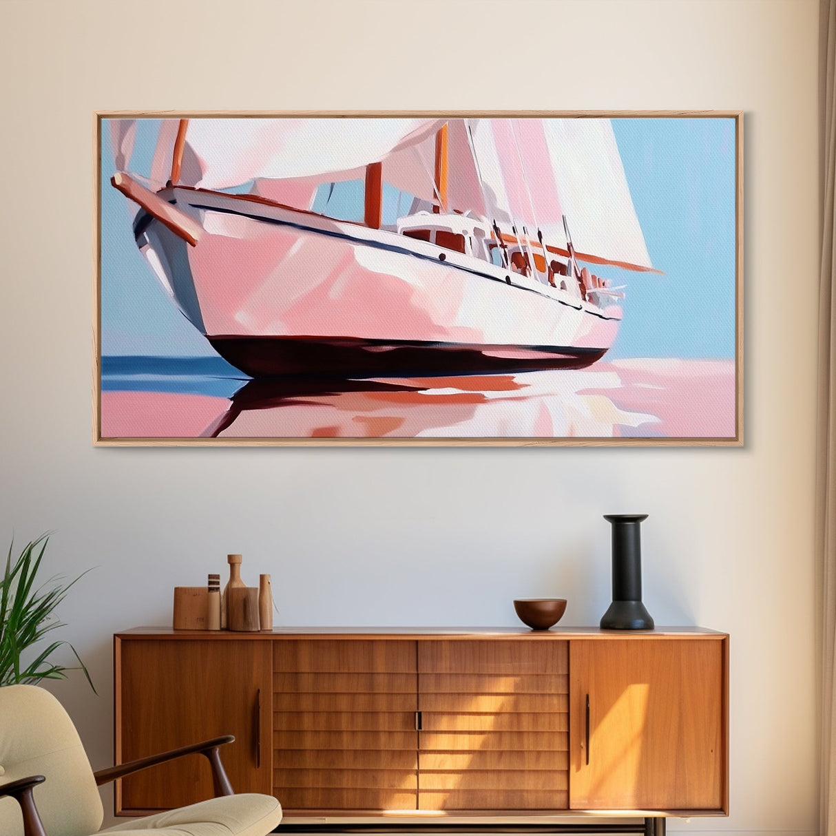 Sailing Boat, Nautical Wall Art, Ocean Reflection Print, Coastal Home Decor, Modern Seascape, Minimalist Living Room, Framed Canvas Print