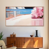 Pink Blossom, Coastal Wall Art, Living Room Decor, Framed Canvas Print, Modern Beach Painting, Pastel Home Decor, Seaside Art
