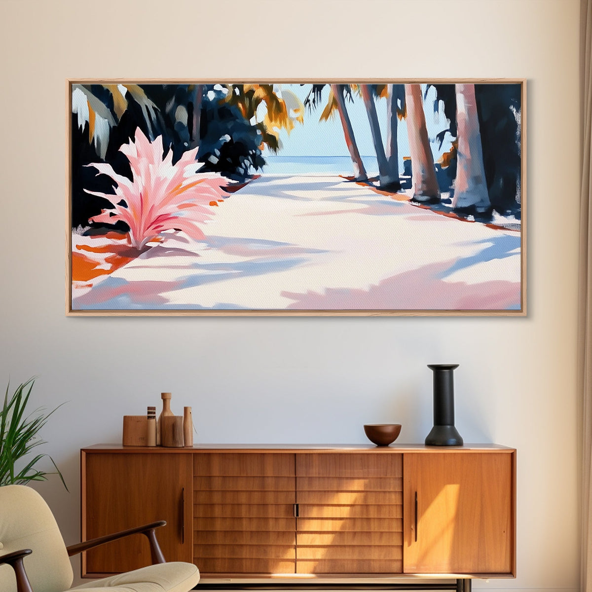 Palm Trees, Tropical Beach Art, Coastal Home Decor, Framed Canvas Print, Living Room Wall Art, Ocean View, Summer Landscape