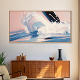 Splashing Wave, Surfer Art, Framed Canvas Print, Ocean Wall Art, Coastal Vibes, Modern Beach Decor, Nautical Artwork, Living Room Art