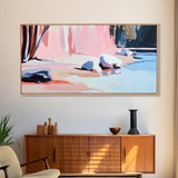 Rocky Beach, Nature Scene, Framed Canvas Print, Minimalist Seascape, Ocean Wall Art, Earthy Home Decor, Modern Coastal Art, Office