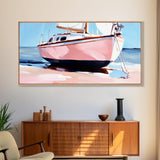 Sailboat Painting, Nautical Wall Art, Coastal Living Decor, Soft Pastel Blue and Pink, Ocean Scene, Beach House Aesthetic, Framed Canvas Print