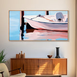 Sailboat Tranquility, Nautical Art, Minimalist Boho, Blue Coastal Decor, Calm Water Reflection, Serene Aesthetic, Canvas Print, Entryway