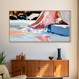 Relaxing Moment, Coastal Serenity Art, Minimalist Beach Painting, Soft Pastel Tones, Feminine Boho Decor, Ocean Aesthetic, Canvas Print