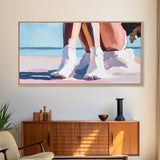 Beach Sitting, Relaxing Moment, Coastal Escape, Soft Pastels, Framed Canvas Print, Boho Art, Bedroom Wall Decor, Modern Minimalist Art