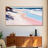 Ocean Waves, Coastal Retreat, Sandy Shore, Seaside Serenity, Framed Canvas Print, Beach House Decor, Living Room Wall Art, Nautical Theme