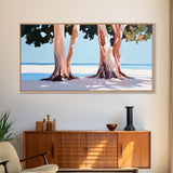 Beach Trees, Tropical Landscape, Nature Artwork, Coastal Home Decor, Minimalist Wall Art, Living Room Wall Art, Framed Canvas Print