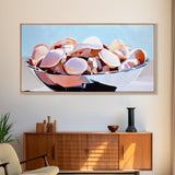 Seashell Bowl, Coastal Still Life, Beach House Decor, Ocean Aesthetic, Nautical Kitchen Wall Art, Minimalist Art, Canvas Print, Summer Vibes