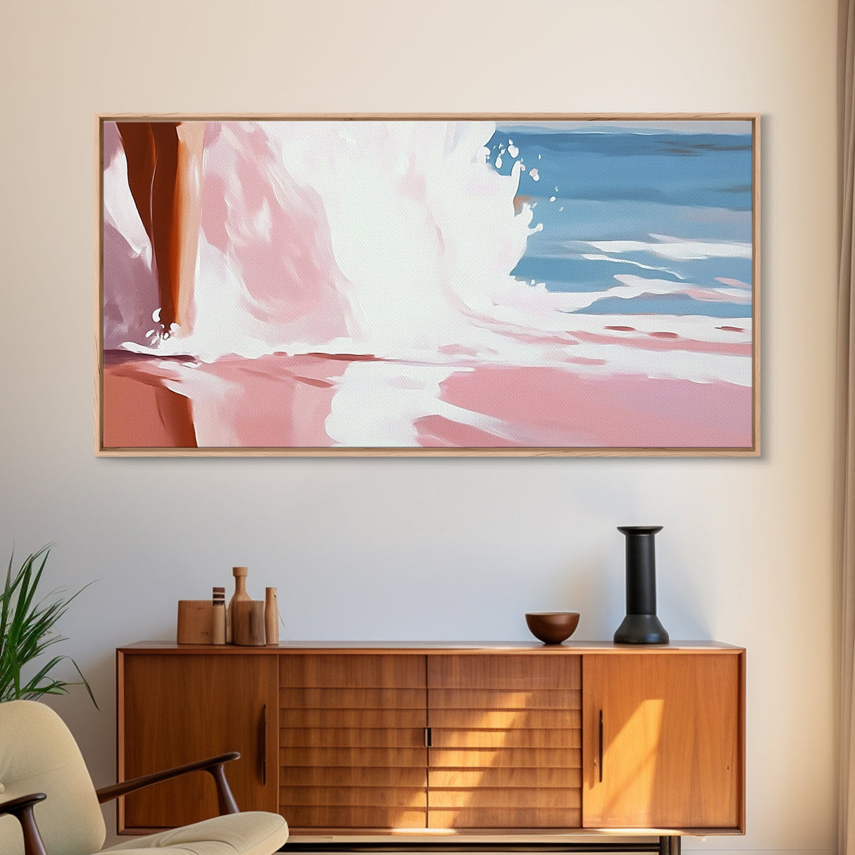Ocean Waves, Beach Painting, Coastal Decor, Relaxing Seascape, Minimalist Artwork, Bathroom Wall Art, Framed Canvas Print, Tropical Aesthetic