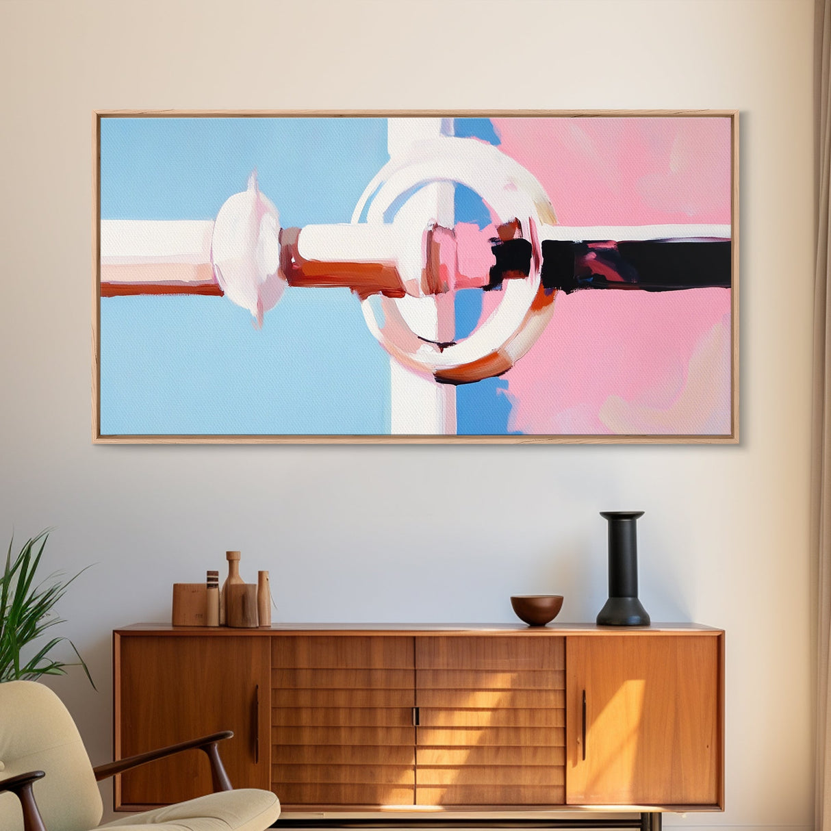 Geometric Door Handle, Modern Abstract Art, Minimalist Interior, Pastel Pink Decor, Clean Aesthetic, Canvas Print, Office Wall Art