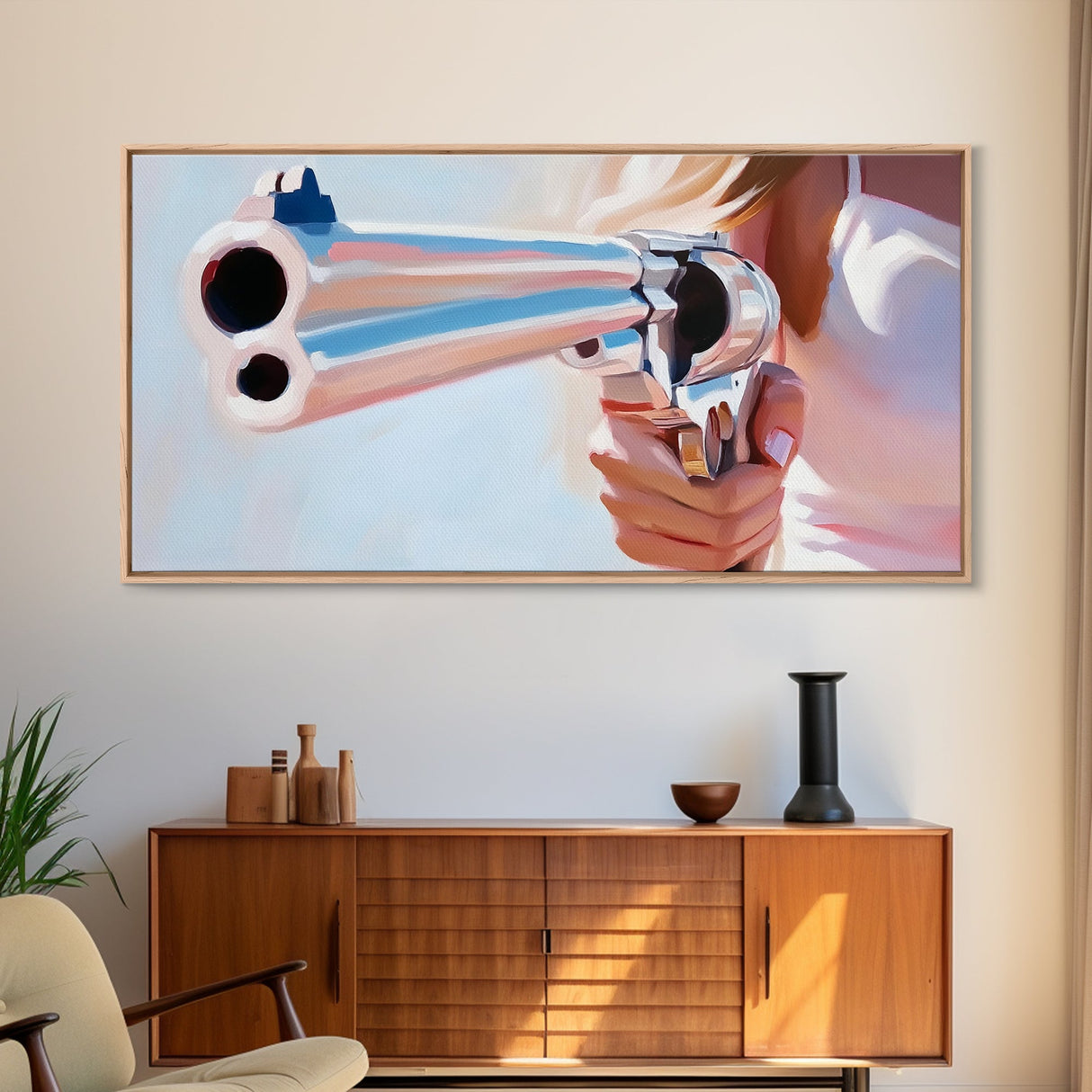 Chrome Gun, Western Art, Cowboy Decor, Canvas Print, Edgy Wall Art, Modern Painting, Masculine Art, Man Cave Wall Decor