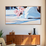 Snow Blossoms, Winter Floral Art, Canvas Print, Christmas Wall Decor, Elegant Wall Art, Nature Inspired Painting, Bedroom Wall Art