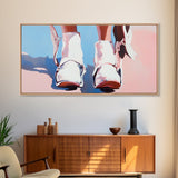 White Cowboy Boots, Western Fashion, Feminine Cowgirl Art, Stylish Wall Decor, Framed Canvas Print, Pink and Blue Aesthetic