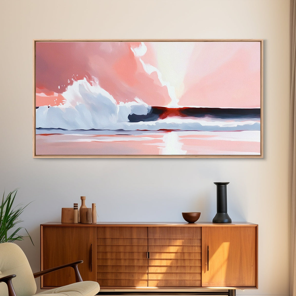 Sunset Reflection, Ocean View, Framed Canvas Print, Pastel Coastal Art, Dreamy Seascape, Modern Wall Decor, Nature Aesthetic