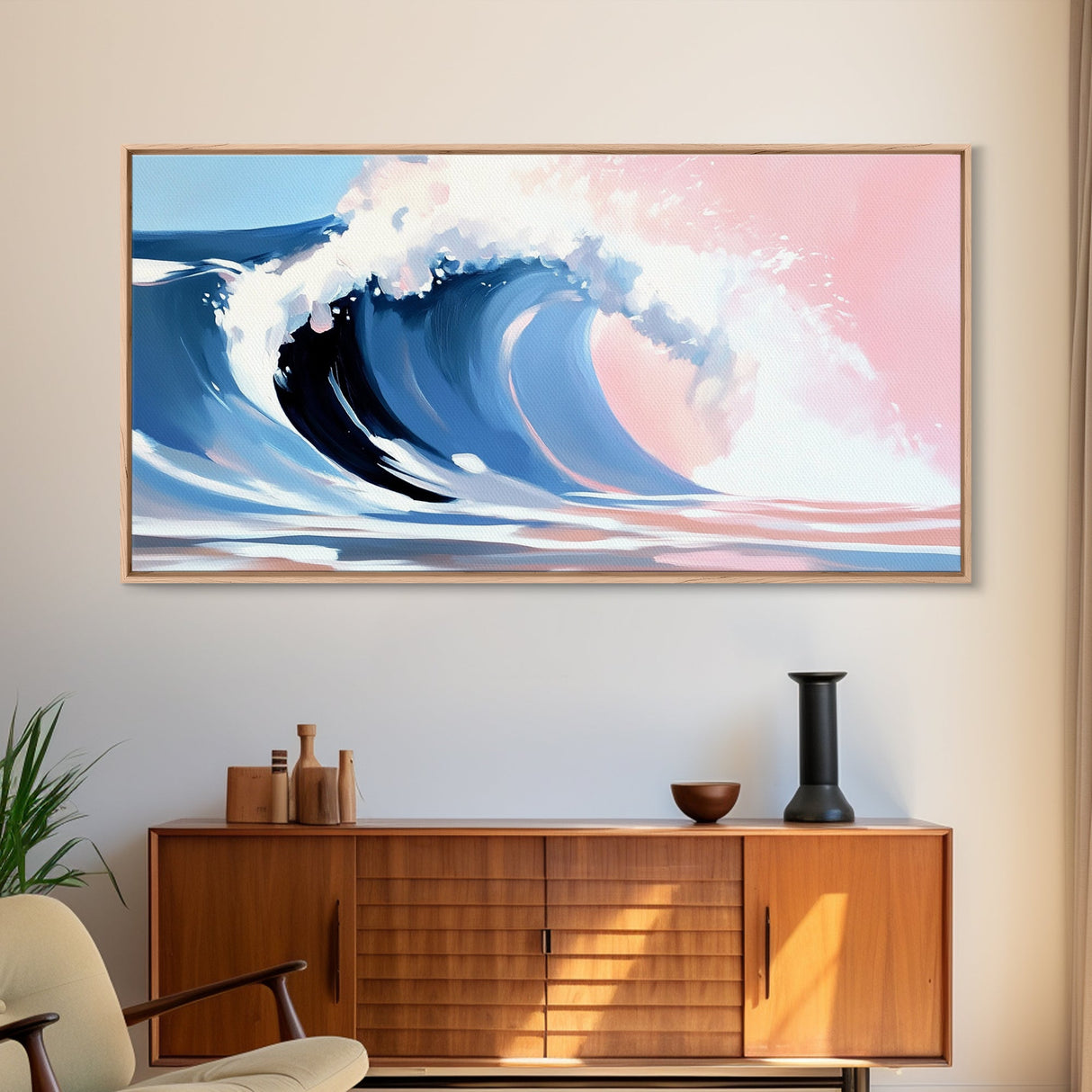 Ocean Wave, Surf Art, Framed Canvas Print, Coastal Decor, Beach House Wall Art, Pastel Seascape, Modern Home Aesthetic