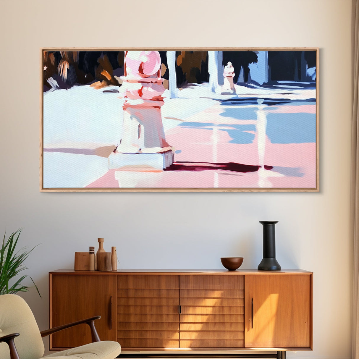 Garden Walk, Architectural Art, Framed Canvas Print, Elegant Wall Decor, Soft Pastel Painting, Modern Aesthetic, Classical Outdoor Scene