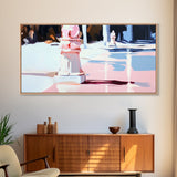 Garden Walk, Architectural Art, Framed Canvas Print, Elegant Wall Decor, Soft Pastel Painting, Modern Aesthetic, Classical Outdoor Scene