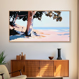 Coastal Tree, Beach Serenity, Ocean Landscape, Minimalist Aesthetic, Tranquil Seascape, Boho Decor, Nature Art, Framed Canvas Print