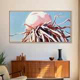 Jellyfish Art, Underwater Fantasy, Oceanic Decor, Ethereal Sea Life, Modern Coastal Home, Blue and Pink Palette, Canvas Print