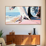 Beach Tree, Coastal Roots, Modern Nature Art, Minimalist Seascape, Living Room Wall Art, Tranquil Landscape, Canvas Print