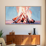Bonfire, Evening Flames, Warm Wall Art, Fall Aesthetic, Cozy Cabin Decor, Minimalist Nature Art, Framed Canvas Print, Gift Idea