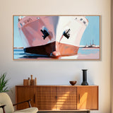 Cargo Ship, Nautical Wall Art, Coastal Decor, Modern Maritime Print, Minimalist Ocean Art, Framed Canvas Print, Office or Living Room Decor