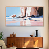 Beach Reflections, Rock Formations, Seaside Art, Canvas Print, Coastal Wall Decor, Ocean Painting, Living Room Art, Minimalist Beach Art