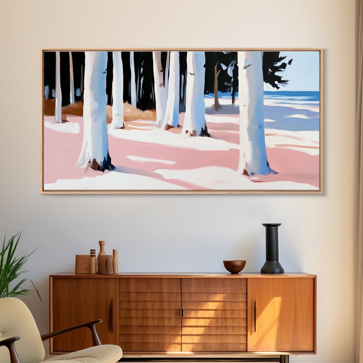 Forest By The Shore, Coastal Trees, Nature Art, Canvas Print, Tranquil Wall Decor, Living Room Art, Beach House Painting, Minimalist Art