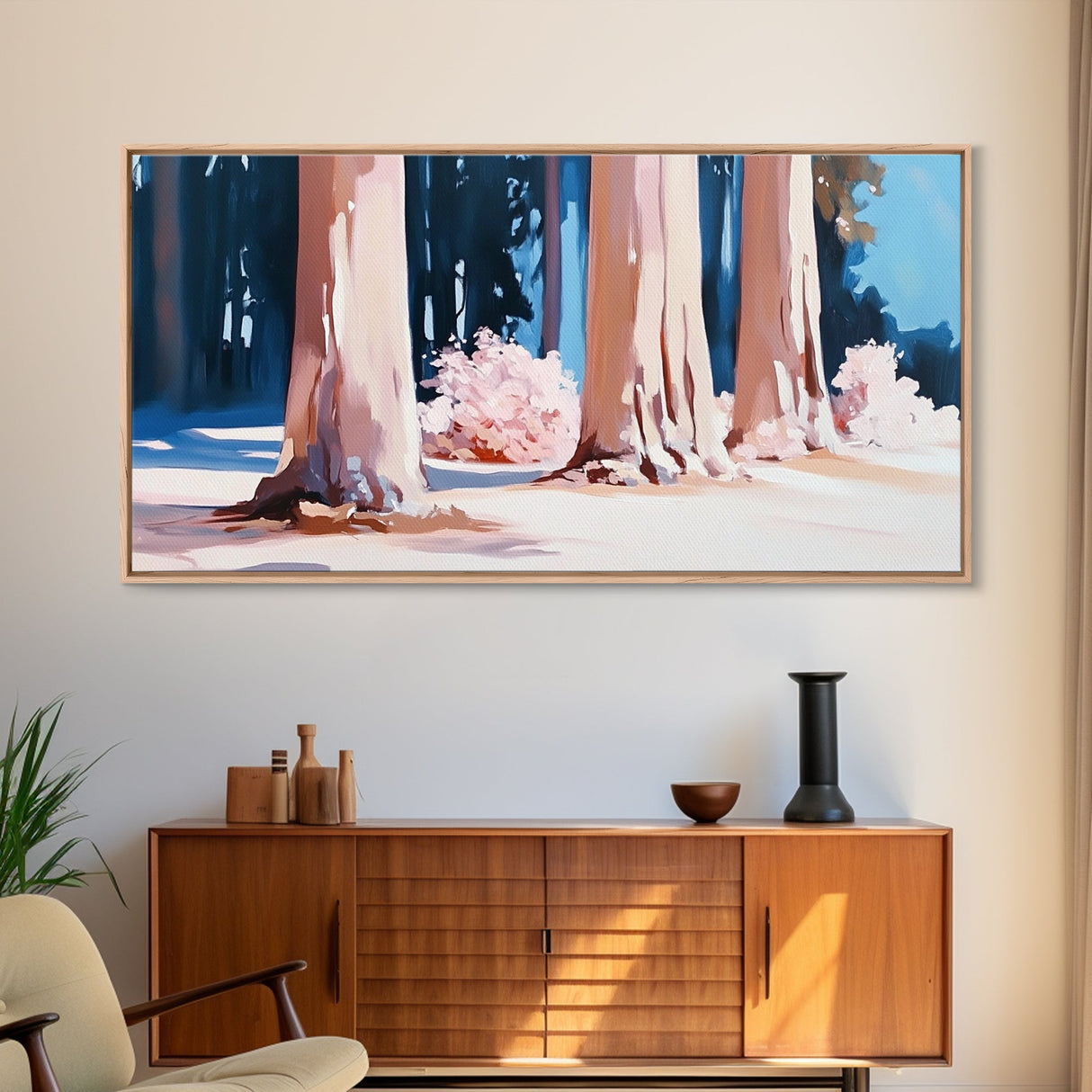 Sunset Forest, Golden Hour, Serene Nature, Canvas Print, Fall Wall Decor, Living Room Painting, Tranquil Art, Minimalist Woodland Art