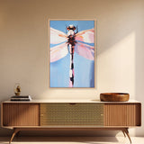 Dragonfly Art, Nature Illustration, Blue Sky Painting, Delicate Wings, Modern Wildlife, Canvas Print, Bedroom Wall Art, Minimalist Nature