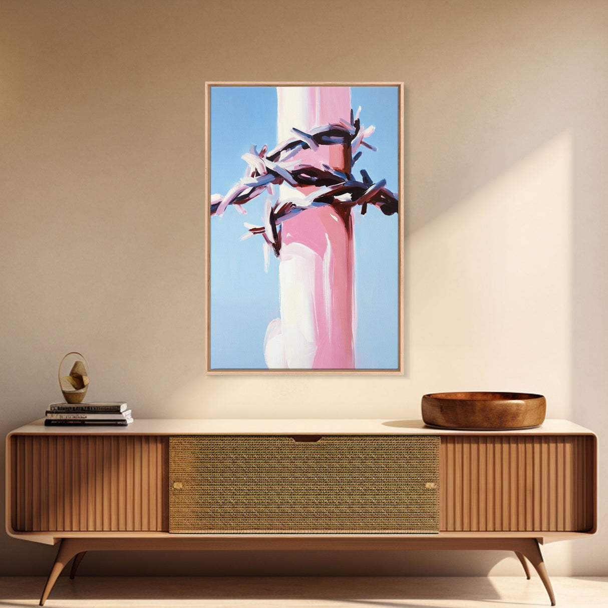 Barbed Wire, Western Art, Modern Minimalist, Soft Color Contrast, Framed Canvas Print, Cowboy Aesthetic, Dramatic Statement Piece
