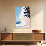 Ocean Wave, Coastal Scene, Nature Art, Framed Canvas Print, Beach Wall Art, Blue and Pink Painting, Serene Seascape, Contemporary Decor