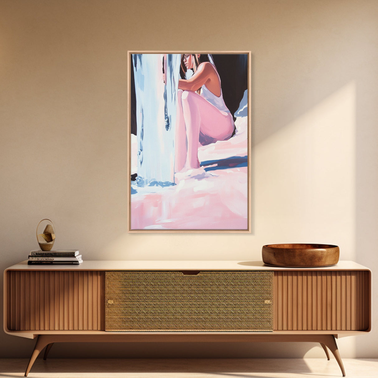 Girl Sitting, Reflective Mood, Canvas Print, Emotional Artwork, Modern Aesthetic, Contemporary Art, Minimalist Wall Art, Bedroom Decor