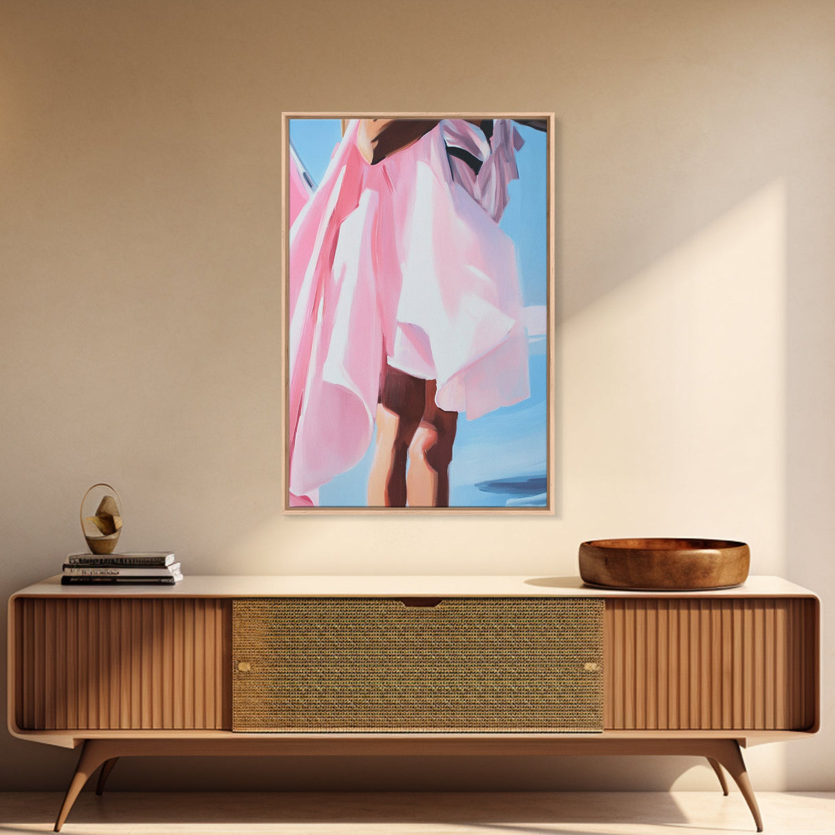 Flowing Dress, Feminine Art, Soft Aesthetic, Elegant Style, Framed Canvas Print, Fashion Illustration, Romantic Home Decor, Bedroom Art