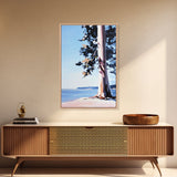 Coastal Tree, Lakeside Art, Tranquil Scene, Framed Canvas Print, Serene Nature Art, Minimalist Landscape, Living Room Wall Art