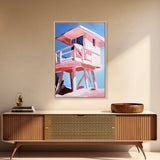 Lifeguard Tower, Beach Scene, Ocean Escape, Framed Canvas Print, Coastal Home Art, Modern Seaside Decor, Relaxing Wall Art