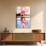 Water Lily Reflection, Zen Floral Art, Nature Botanical Painting, Framed Canvas Print, Spa Wall Decor, Minimalist Bedroom Art