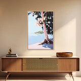Tree by Water, Serene Nature Landscape, Tranquil Beach Scene, Framed Canvas Print, Zen Meditation Art, Minimalist Wall Decor