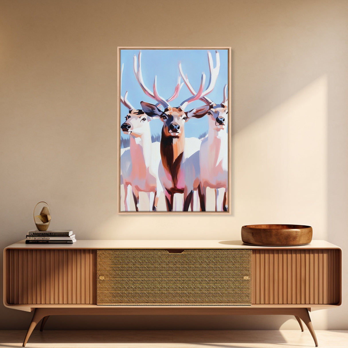 Majestic Deer, Wildlife Wall Art, Rustic Lodge Decor, Cabin Aesthetic, Fall Art, Nature Inspired, Framed Canvas Print, Animal Painting