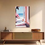 Ocean Window View, Coastal Interior Art, Dreamy Beach Scene, Framed Canvas Print, Serene Nautical Wall Art, Modern Living Room Decor