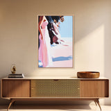 Woman in Dress, Feminine Wall Art, Beach Scene, Soft Pastel Print, Framed Canvas Print, Romantic Home Decor, Elegant Artwork