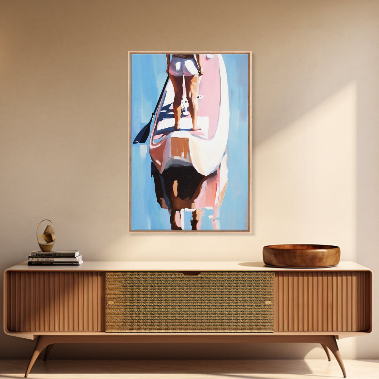 Paddleboarding, Water Sports Art, Ocean Adventure, Summer Beach Vibes, Framed Canvas Print, Coastal Home Decor, Lakehouse Art
