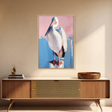 White Pelican, Coastal, Bird Art, Pastel, Beach House, Nature, Wildlife, Serenity, Aesthetic, Light Blue, Living Room, Canvas Print