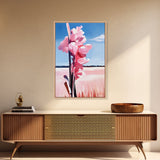Pink Wildflower, Country Landscape, Nature Scene, Rustic Home Decor, Farmhouse Art, Spring Aesthetic, Framed Canvas Print, Entryway
