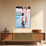 Walking Reflection, Water Art, Abstract Minimalist, Modern Home Decor, Blue and Pink Art, Bedroom Wall Art, Framed Canvas Print