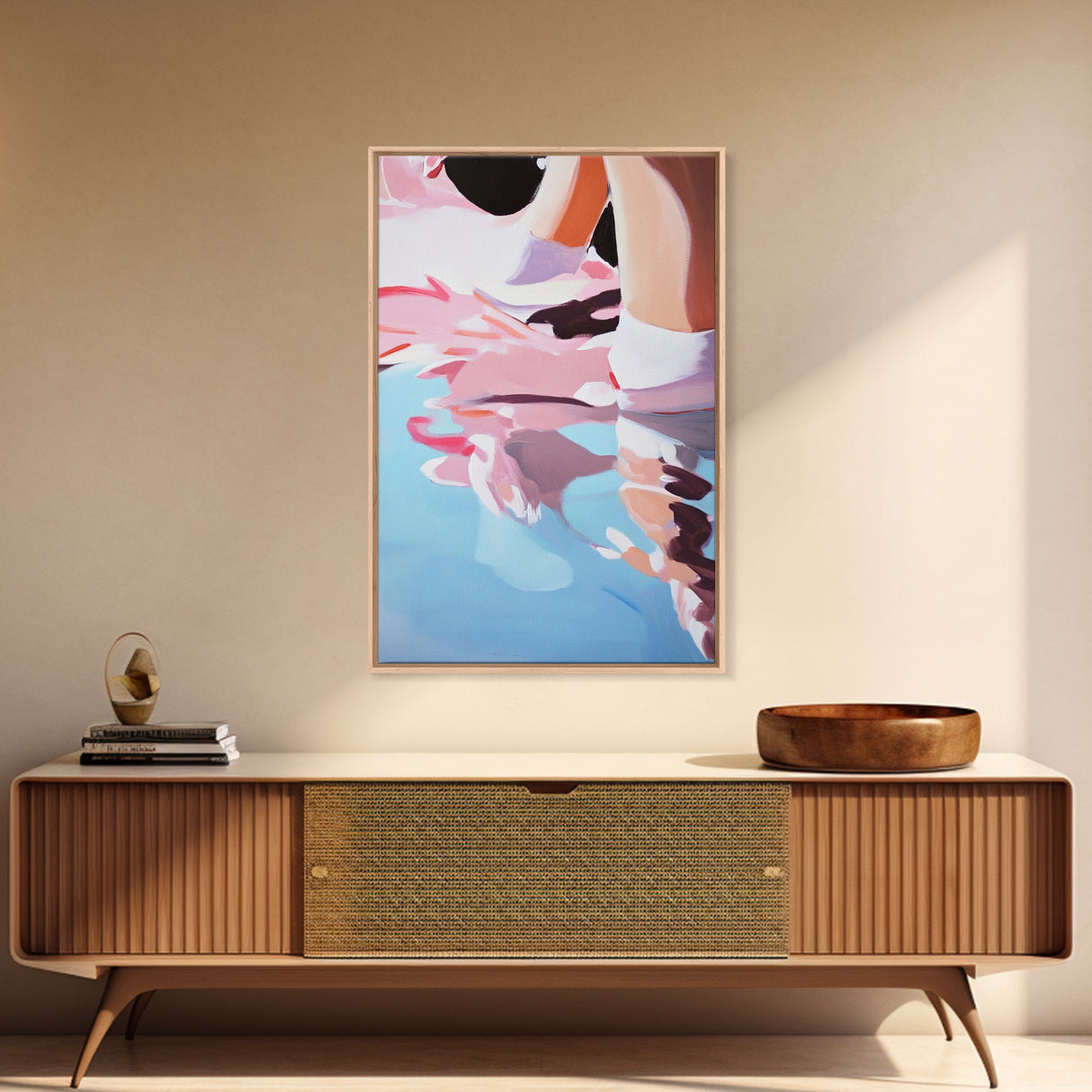 Dreamy Reflections, Surreal Water Art, Blue and Pink Painting, Modern Abstract Decor, Bedroom Wall Art, Framed Canvas Print