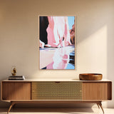 Cliffside Reflection, Coastal Wall Art, Beach House Decor, Blue and Pink Minimalist, Living Room Art, Framed Canvas Print