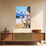 Mountain Flowers, Nature Landscape, Romantic Aesthetic, Rustic Cabin, Framed Canvas Print, Cozy Home Decor, Living Room Wall Art